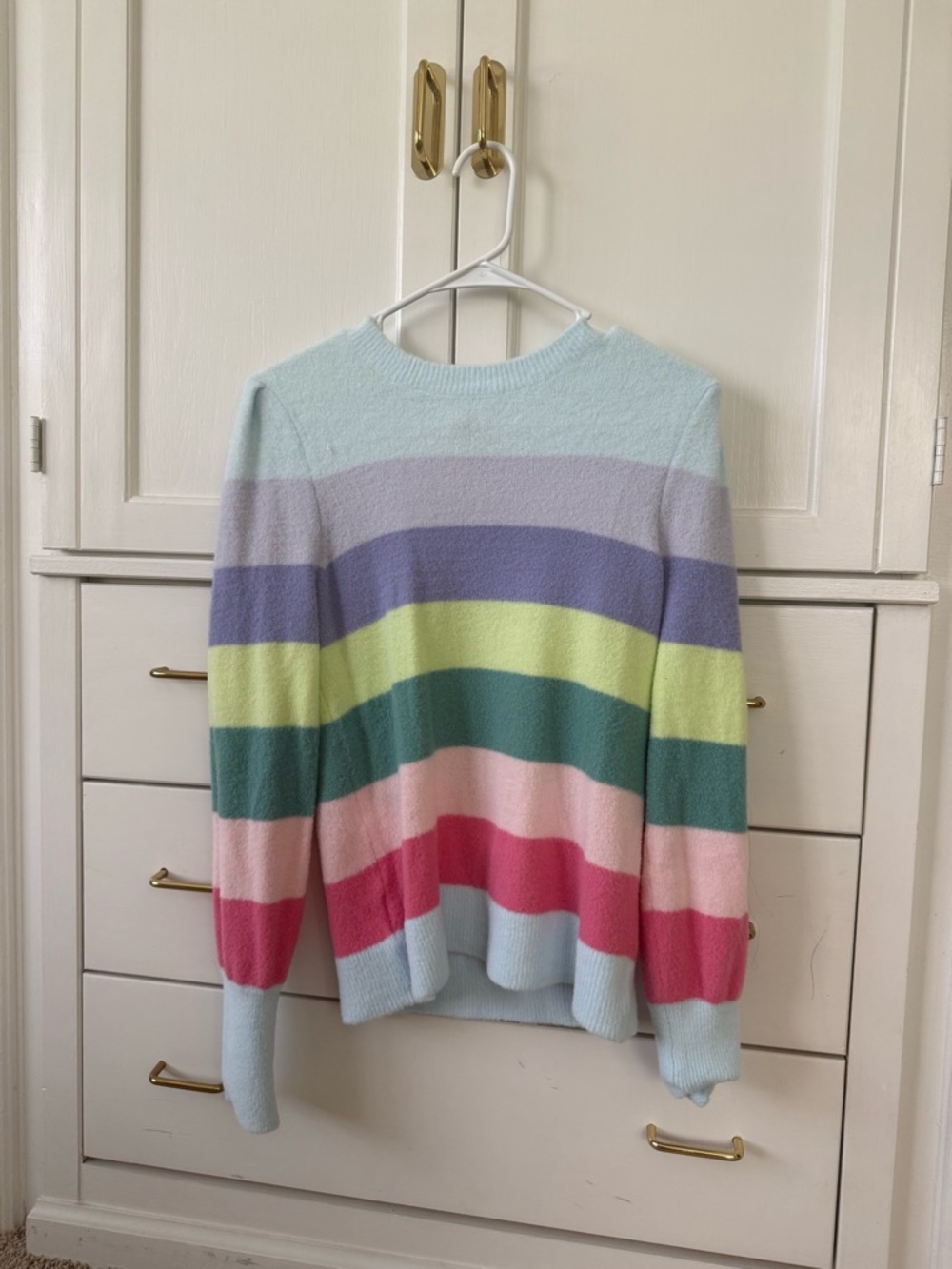 Women’s Pastel Multicolor Stripe Crewneck Sweater